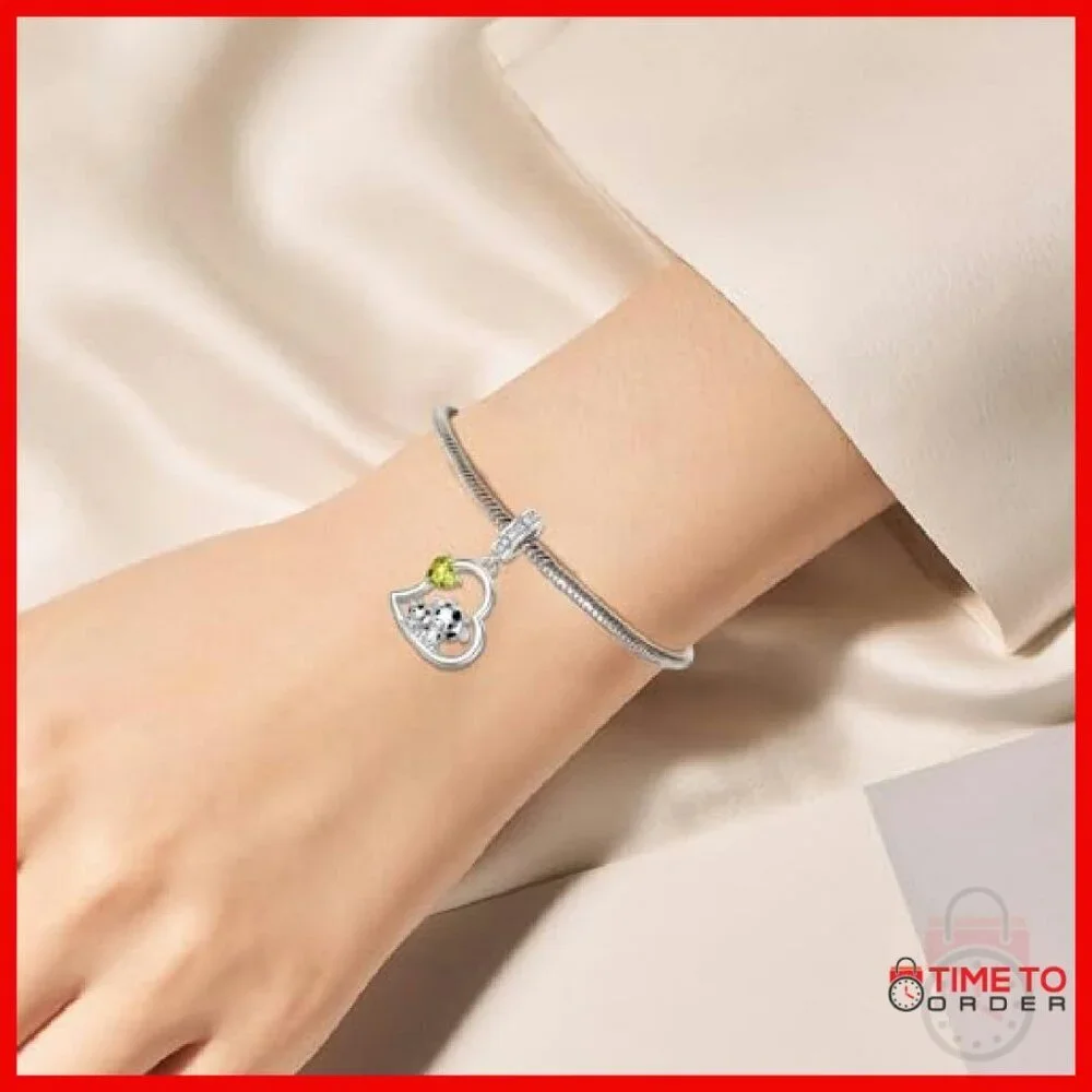 Sterling Silver Cow Charm Birthstone Pendant for Bracelets
